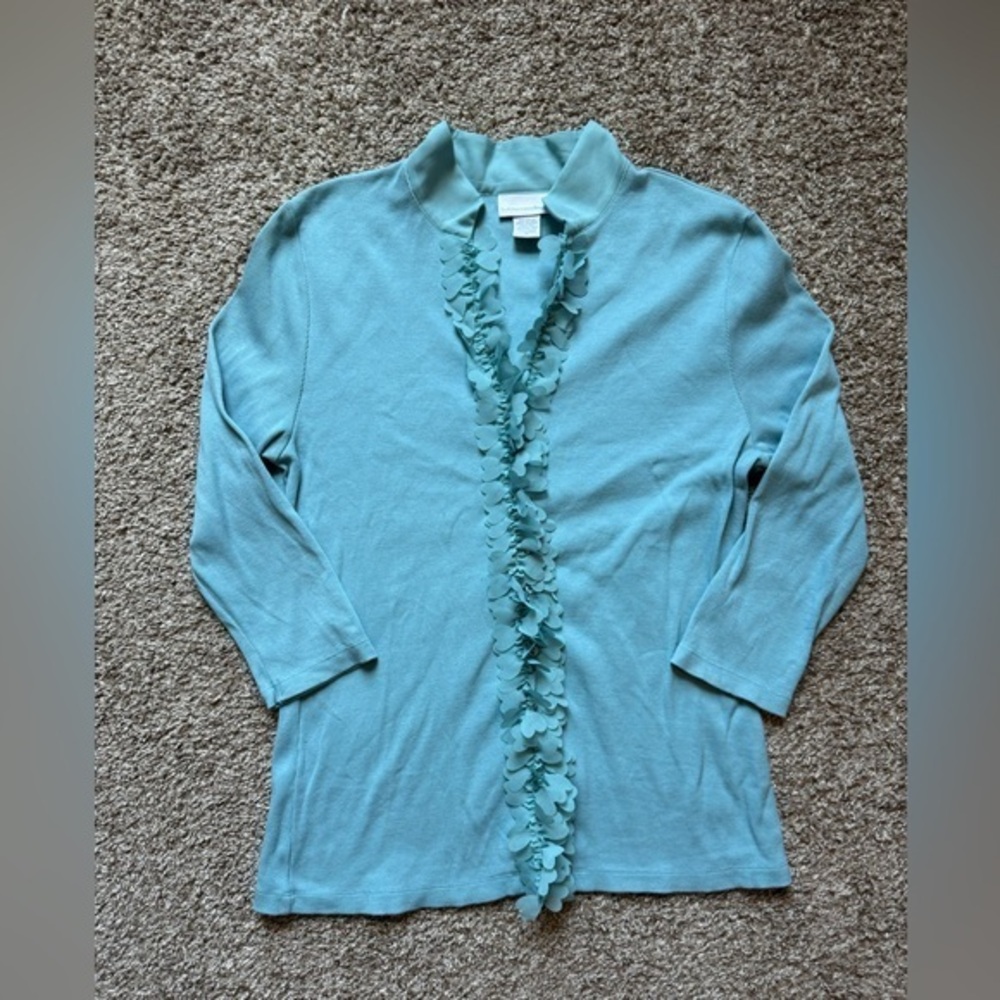 Soft Surroundings 3/4 Sleeve Ruffle Front Top